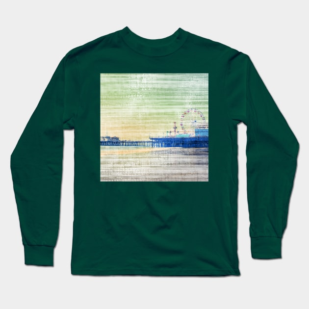 Green and Grey distressed effect Santa Monica Pier in Los Angeles, California Long Sleeve T-Shirt by Christine aka stine1